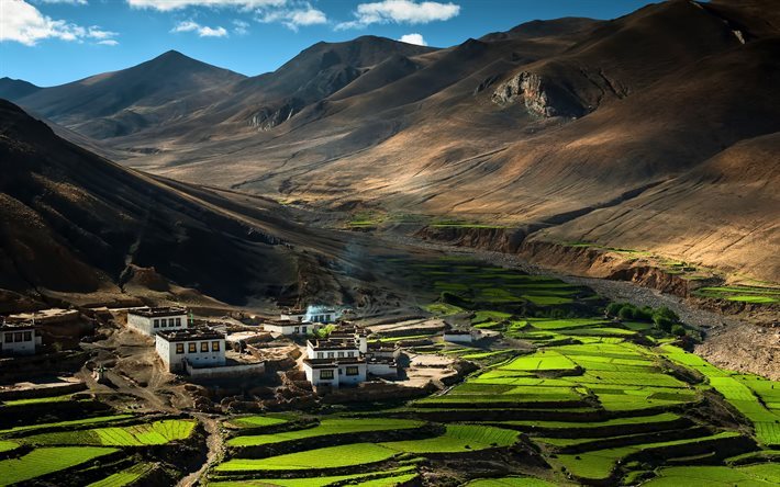 Himalaya, Tibet, Asie, village de montagne, montagnes, Chine