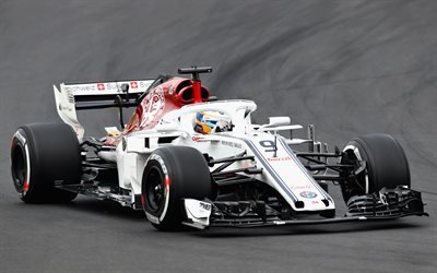 Marcus Ericsson, 4k, raceway, il 2018, auto, Formula 1, Sauber C37, F1, HALO, Sauber 2018, la nuova Sauber F1, Formula Uno, la nuova Sauber C37, Alfa Romeo Sauber F1 Team