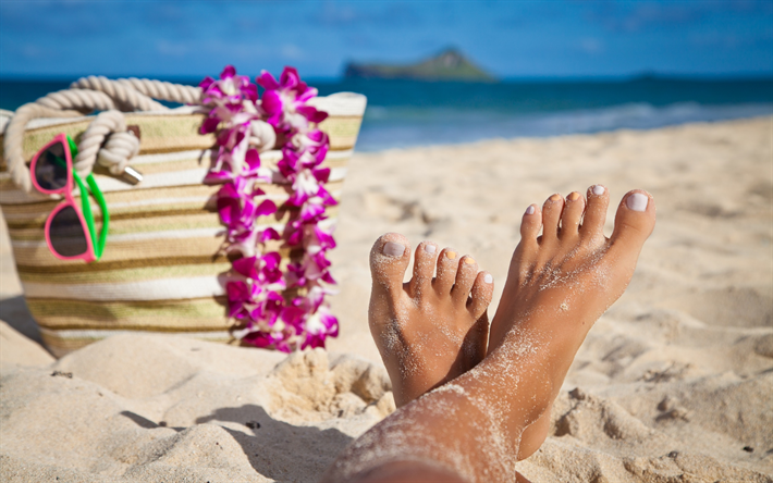 spiaggia, Oceano Pacifico, Hawaii, accessori da spiaggia, vacanza, relax, viaggi concetti, estate