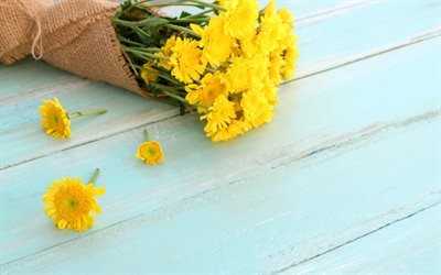 de crisantemos amarillos, primavera ramo de flores amarillas, la primavera, los crisantemos
