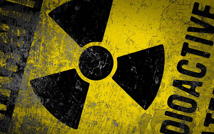 letrero de advertencia, 4k, el peligro, el grunge, la radiaci&#243;n radiactiva de la zona