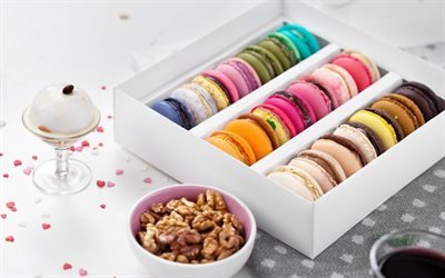 macaroons, all colors, colorful biscuits, pastries, sweets, cakes