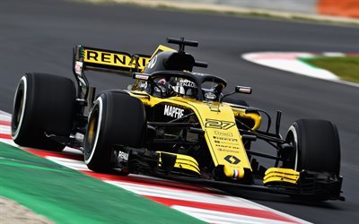 4k, Nico Hulkenberg, raceway, Renault RS 18, Formula One, 2018 cars, F1, Formula 1, HALO, Renault F1