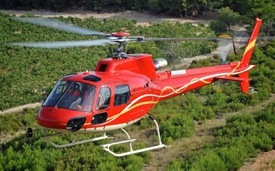 Airbus Helicopters H125, 4k, l&#39;aviazione civile, Eurocopter AS350, passeggero elicotteri AS350 B3e, H125, Airbus, Eurocopter, rosso elicottero