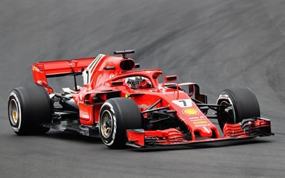 1 Kimi Raikkonen, 4k, Yarış Pisti, Ferrari SF71H, 2018 otomobiller, Scuderia Ferrari, Formula, yeni f1 ferrari, F1, yeni kokpit koruma, HALO, SF71H, Ferrari, Ferrari 2018