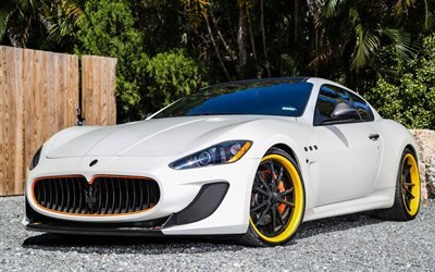 4k, Maserati GranTurismo, el ajuste de 2018, los coches, supercars, Llantas Forgiato, blanco GranTurismo, Maserati