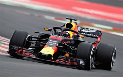 Max Verstappen, 4k, pista de rolamento, 2018 carros, F1, F&#243;rmula 1, HALO, Aston Martin Red Bull Racing, RB14, Verstappen, F&#243;rmula Um, A Red Bull Racing RB14