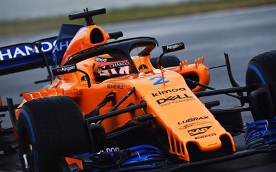 Stoffel Vandoorne, 4k, raceway, 2018 autoja, Formula 1, McLaren MCL33, F1, McLaren 2018, F1-autot, uusi McLaren F1, MCL33, McLaren