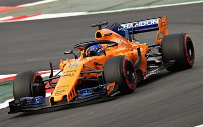 Fernando Alonso, 4k, pista de rolamento, 2018 carros, F&#243;rmula 1, McLaren MCL33, F1, McLaren 2018, Carros de F1, novo McLaren F1, MCL33, McLaren
