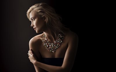 Karlie Kloss, American model, photoshoot, black dress, portrait, blonde, beautiful woman, fashion model, Karlie Elizabeth Kloss