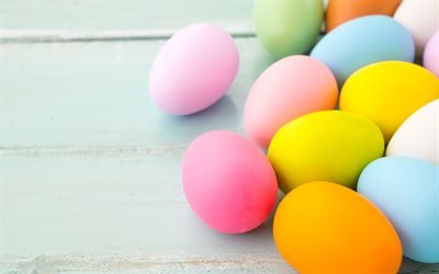 colorful Easter eggs, close-up, Happy Easter, spring holiday, April