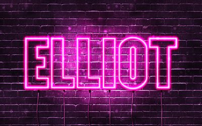 Elliot, 4k, taustakuvia nimet, naisten nimi&#228;, Elliot nimi, violetti neon valot, vaakasuuntainen teksti, kuva Elliot nimi