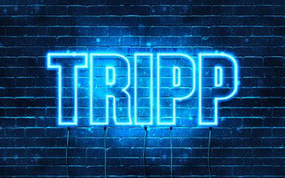 Tripp, 4k, taustakuvia nimet, vaakasuuntainen teksti, Tripp nimi, blue neon valot, kuva Tripp nimi
