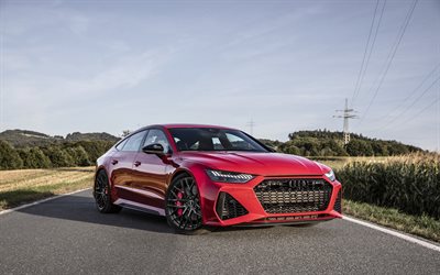 4k, Audi RS7 Sportback, road, supercars, 2020 cars, red RS7, 2020 Audi RS7 Sportback, german cars, Audi