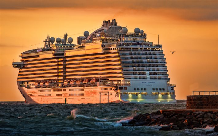 MS Regal Princess, 4k, sunset, cruise ships, sea, HDR, Regal Princess