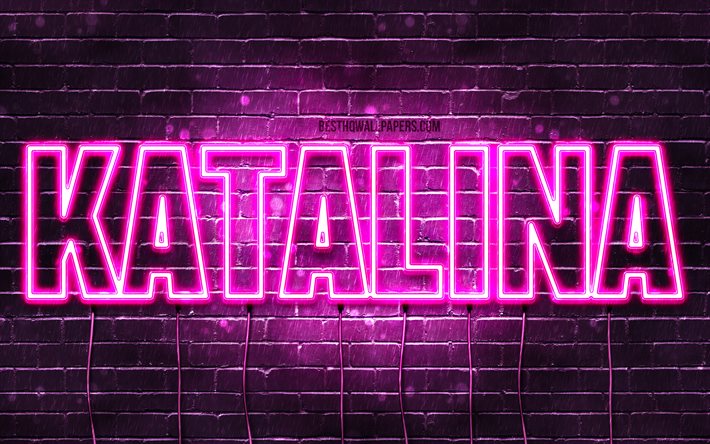 Katalina, 4k, wallpapers with names, female names, Katalina name, purple neon lights, horizontal text, picture with Katalina name