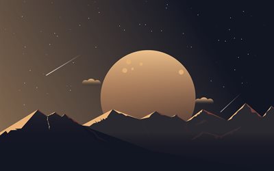 4k, abstract nightscapes, moon, mountains, creative, abstract skyline, 3D art, abstract landscapes, moonlight, landscape minimalism