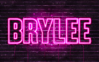 Brylee, 4k, wallpapers with names, female names, Brylee name, purple neon lights, horizontal text, picture with Brylee name