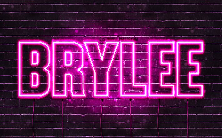 Brylee, 4k, des fonds d&#39;&#233;cran avec des noms, des noms f&#233;minins, Brylee nom, de violet, de n&#233;ons, le texte horizontal, image avec le nom Brylee