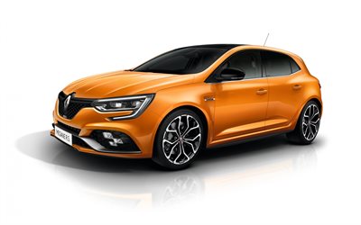 Renault Megane, en 2020, &#224; l&#39;ext&#233;rieur, vue de face, orange hayon, orange Megane, les voitures fran&#231;aises, Renault