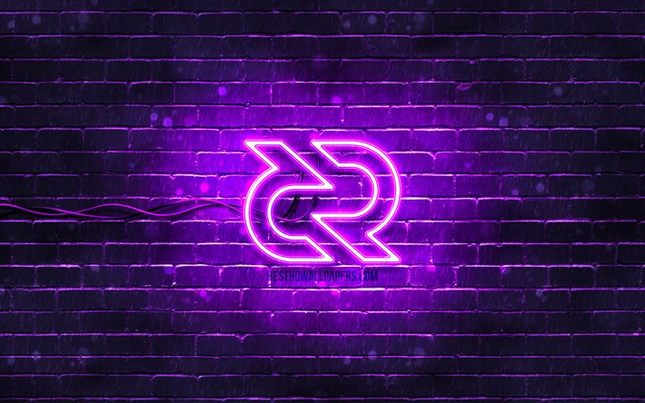 Decred violet logo, 4k, violet brickwall, Decred logo, cryptocurrency signs, Decred neon logo, cryptocurrency, Decred