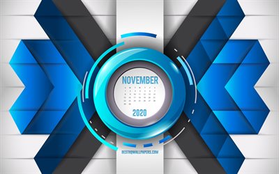 2020 نوفمبر التقويم, الزرقاء مجردة خلفية, 2020 الخريف التقويمات, تشرين الثاني / نوفمبر, فسيفساء الأزرق الخلفية, تشرين الثاني / نوفمبر عام 2020 التقويم, الإبداعية خلفية زرقاء