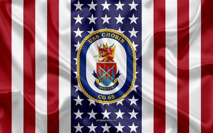 USS Chosinエンブレム, CG-65, アメリカのフラグ, 米海軍, 米国, USS Chosinバッジ, 米軍艦, エンブレム、オンラインでのChosin