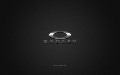 Oakley logo, metal emblem, apparel brand, black carbon texture, global apparel brands, Oakley, fashion concept, Oakley emblem
