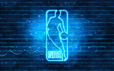Download wallpapers NBA blue logo, 4k, blue brickwall, National