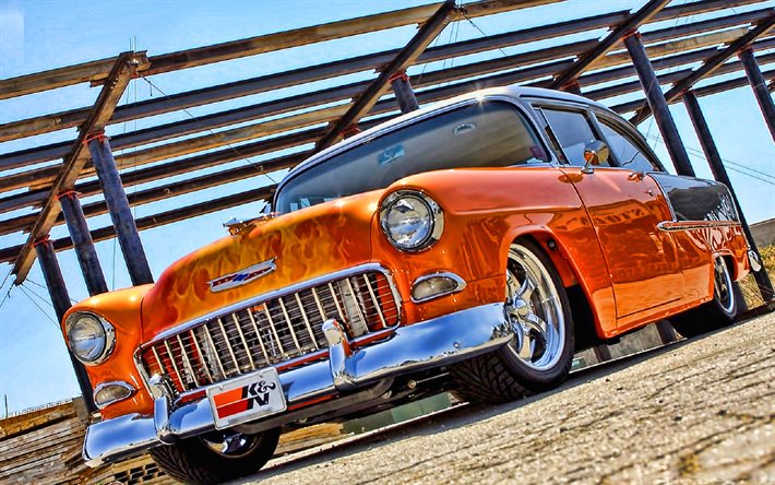 Chevrolet Bel Aire, hot rod, 1955 coches, retro cars, coches americanos, 1955 Chevrolet Bel Air, HDR, Chevrolet