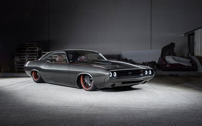 Dodge Challenger, 1970, gray coupe, front view, retro cars, custom Challenger 1970, tuning Challenger, american vintage cars, Dodge