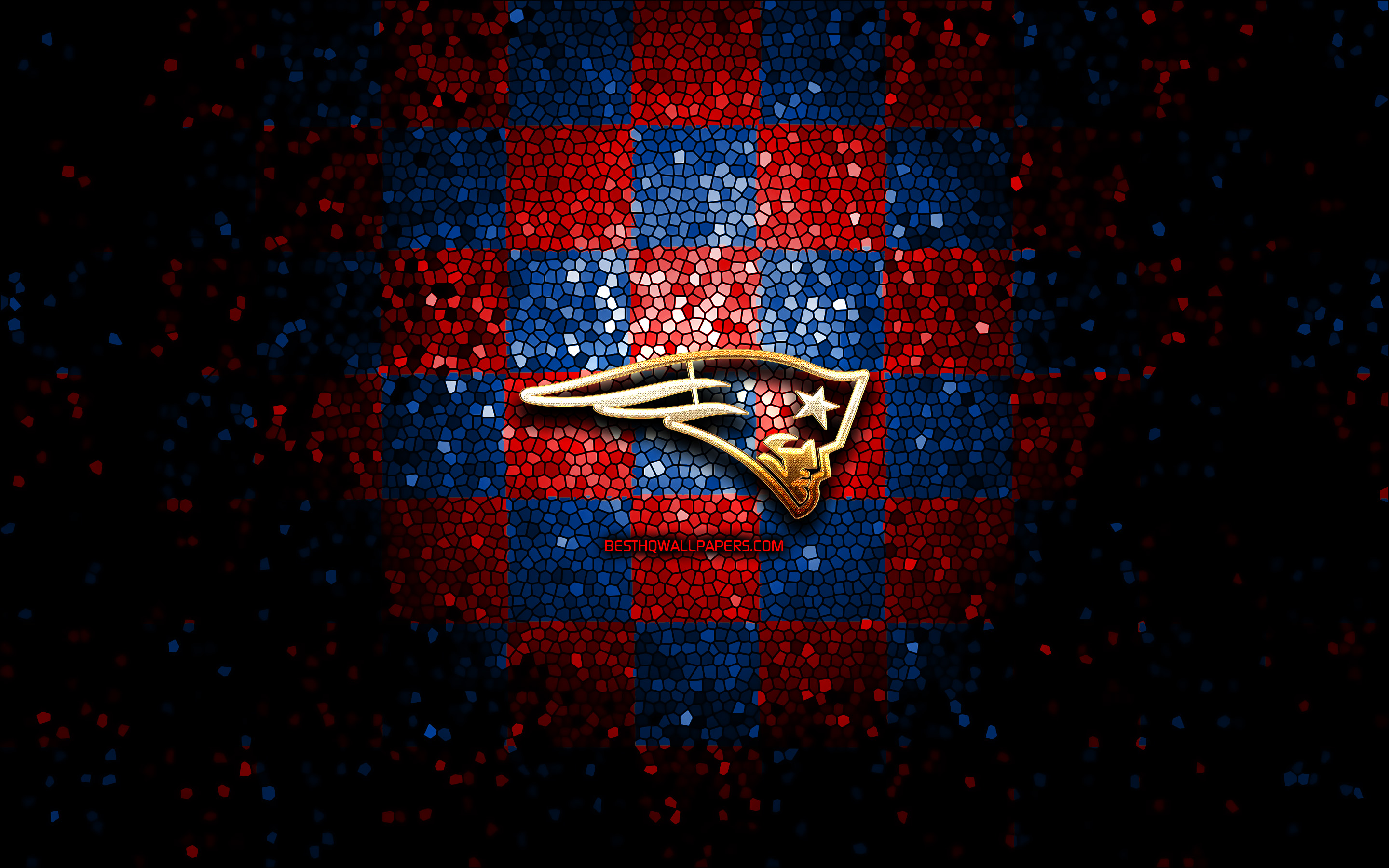 Download wallpapers New England Patriots, glitter logo, NFL, blue red  checkered background, USA, american football team, New England Patriots  logo, mosaic art, american football, America for desktop with resolution  2880x1800. High Quality