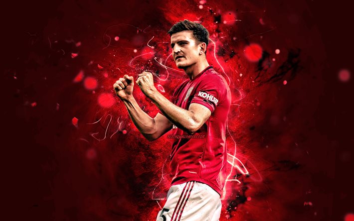 Harry Maguire, 2020, Manchester United FC, english footballers, Premier League, Jacob Harry Maguire, neon lights, soccer, football, Man United