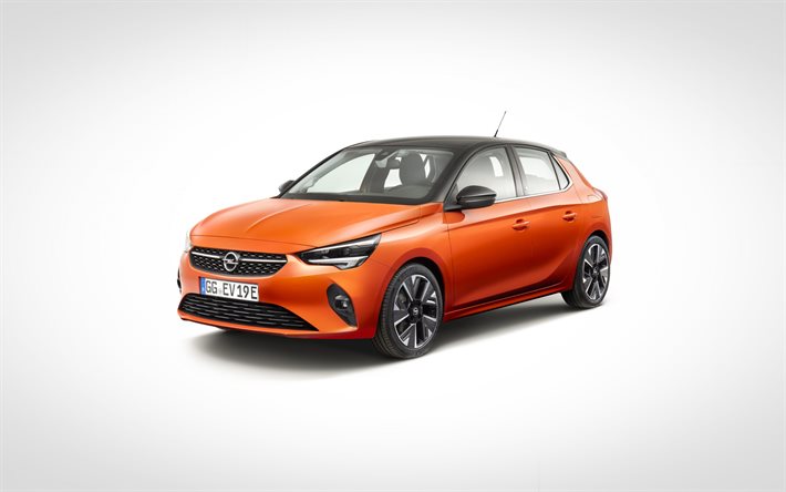 Opel Corsa, 2020, vista frontale, esterna, arancione berlina, nuovo orange Corsa, auto tedesche, Opel