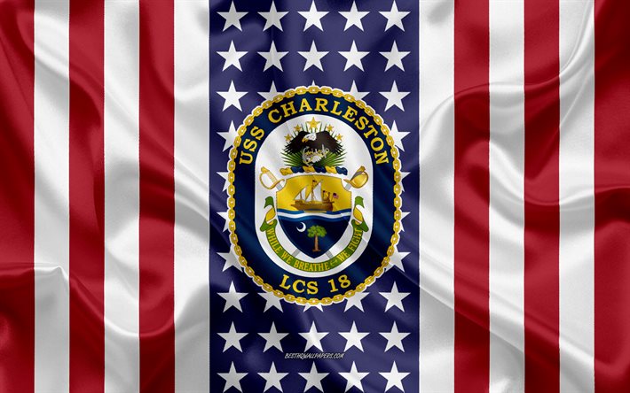 uss charleston-emblem, lcs-18, american flag, us-navy, usa, uss charleston-abzeichen, us-kriegsschiff, wappen der uss charleston