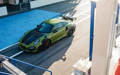 En 2019, la Porsche 911 Turbo S GT Rue de la RS, Techart, vue de face, vert coup&#233; sport, r&#233;glage de la 911 Turbo S, voitures allemandes, Porsche