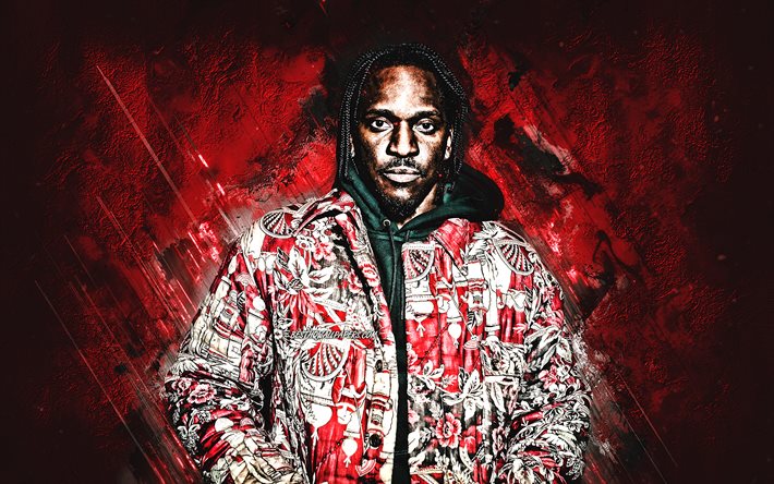 Pusha T, Terrence LeVarr Thornton, Amerikalı rap&#231;i, portre, kırmızı taş arka plan