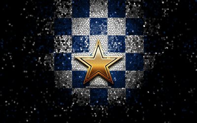 Dallas Cowboys, glitter logo, NFL, blue white checkered background, USA, american football team, Dallas Cowboys logo, mosaic art, american football, America