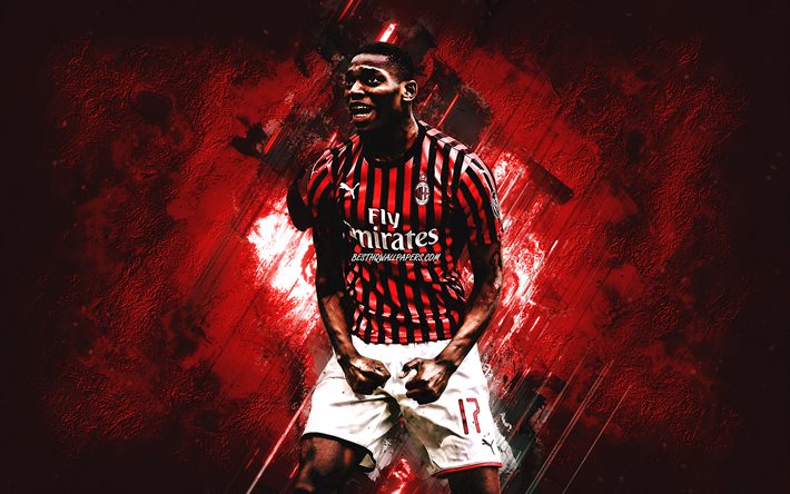 Rafael Leao, AC Milan, Portuguese soccer player, portrait, Serie A, Italy, football, red stone background