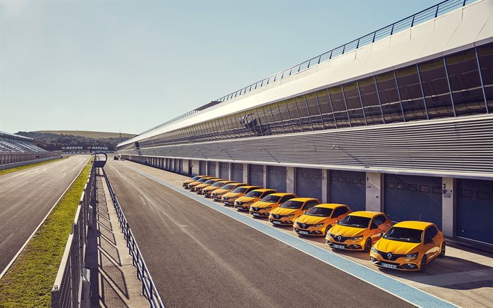 La Renault Megane RS, 2020, pista da corsa, giallo sport berlina, nuovo giallo Megane, tuning Megane RS, le auto francesi, Renault