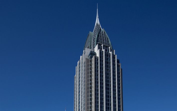 RSA Casa Battaglia Torre, Mobile, Alabama, grattacielo, moderno, costruzioni, blu, cielo, grattacieli, USA
