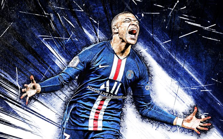 Download Wallpapers Kylian Mbappe 4k Psg Grunge Art French