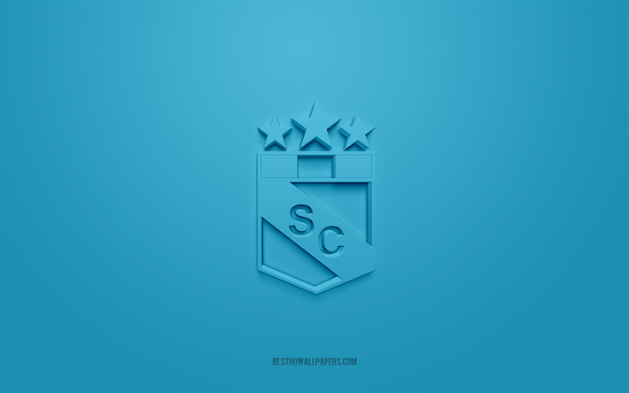 Sporting Cristal, creative 3D logo, blue background, Peruvian Primera Division, 3d emblem, Peruvian football club, Lima, Peru, 3d art, Liga 1, football, Sporting Cristal 3d logo
