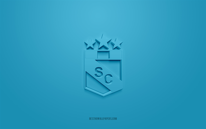 sporting cristal, kreativ 3d-logotyp, bl&#229; bakgrund, peruanska primera division, 3d-emblem, peruansk fotbollsklubb, lima, peru, 3d-konst, liga 1, fotboll, sporting cristal 3d-logotyp