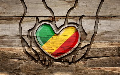 I love Republic of the Congo, 4K, wooden carving hands, Day of Republic of the Congo, Republic of the Congo flag, Take care Republic of the Congo, creative, wood carving, african countries, Republic of the Congo