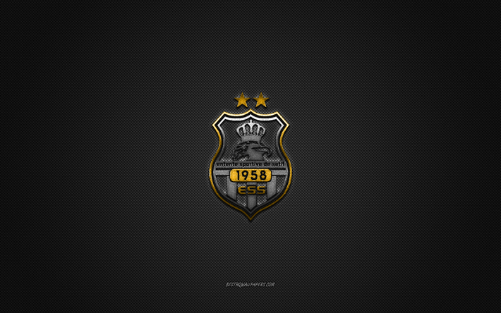 ES Setif, Algerian football club, yellow logo, gray carbon fiber background, Ligue Professionnelle 1, football, Setif, Algeria, ES Setif logo