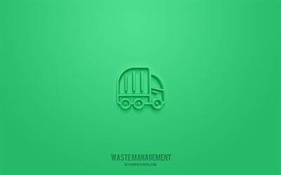 avfallshantering 3d-ikon, grön bakgrund, 3d-symboler, avfallshantering, ekologiikoner, 3d-ikoner, avfallshanteringsskylt, ekologi 3d-ikoner