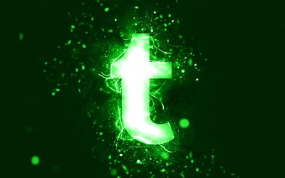 Tumblr green logo, 4k, green neon lights, creative, green abstract background, Tumblr logo, social network, Tumblr