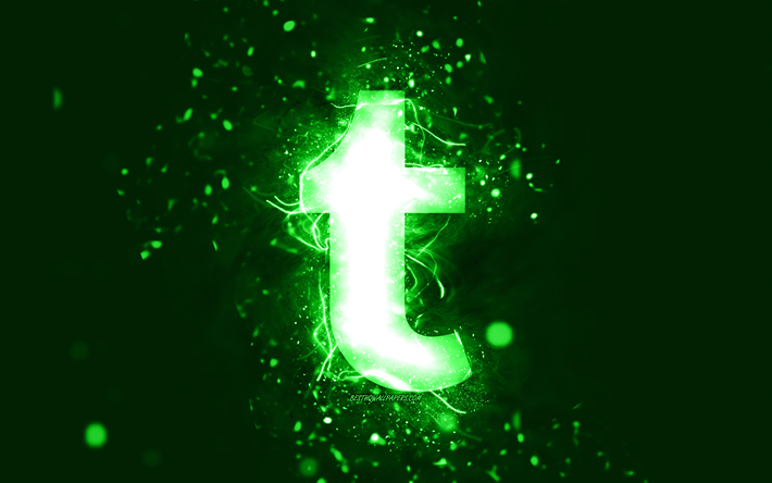 Tumblr green logo, 4k, green neon lights, creative, green abstract background, Tumblr logo, social network, Tumblr