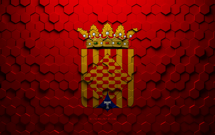 Flag of Tarragona, honeycomb art, Tarragona hexagons flag, Tarragona 3d hexagons art, Tarragona flag